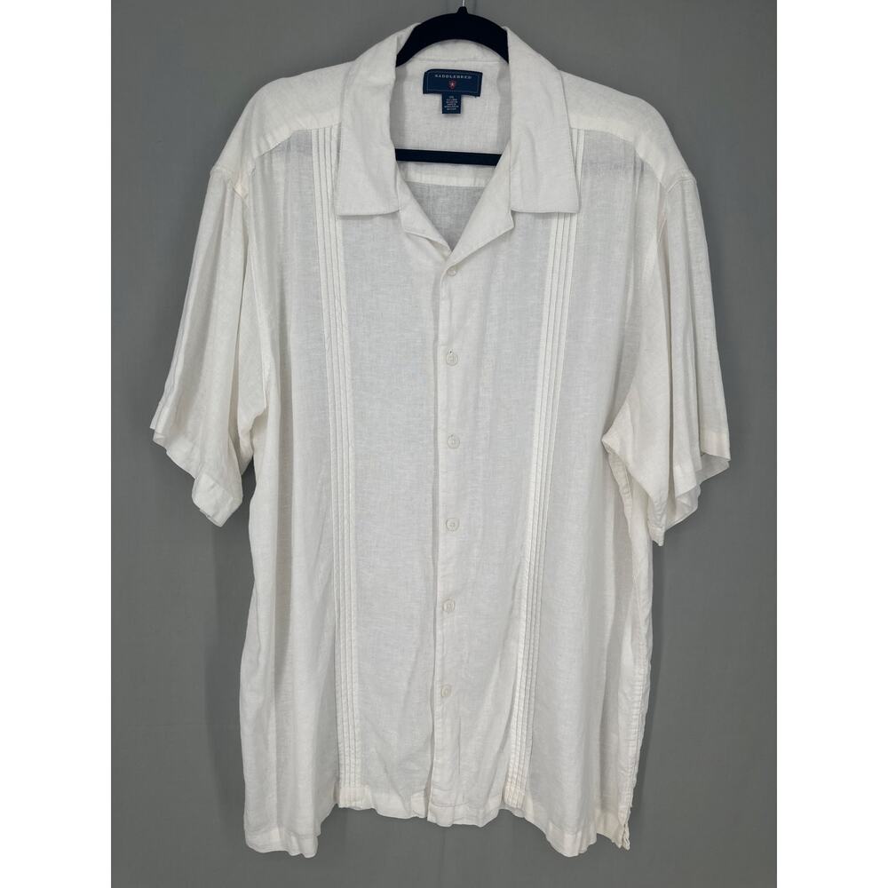 90s Vintage Shirt Mens XXL White Linen Button Short Sleeve Coastal Beach Camp - Picture 4 of 6